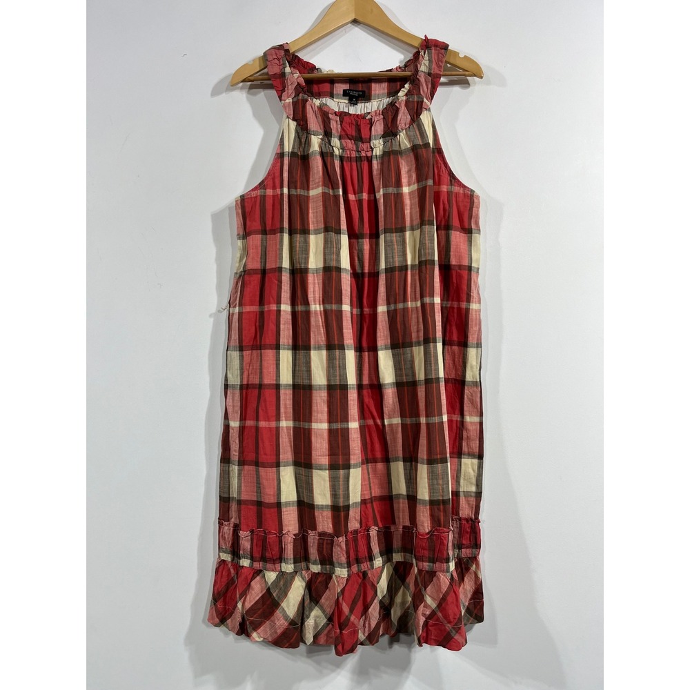 Talbots Cottagecore Boho Academia Plaid Cotton Ruffle Tiered Hem Shift Dress 16
